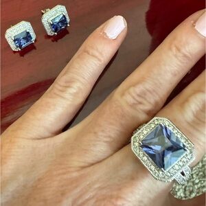 925 Sterling silver sapphire ring earrings set